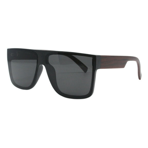 Mens Sunglasses Flat Top Square Frame Shades Matte Finish Brown Wood Print UV400