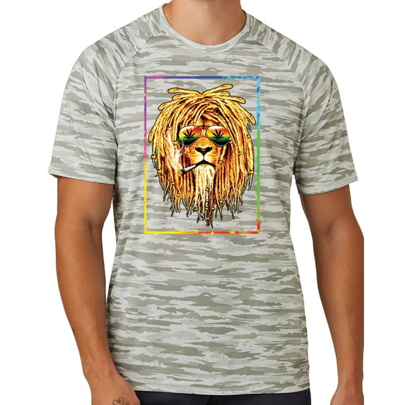 Mens Sunglasses Rasta Lion Rastafarian Moisture-Wicking Camo Tee Shirt, 2XL White