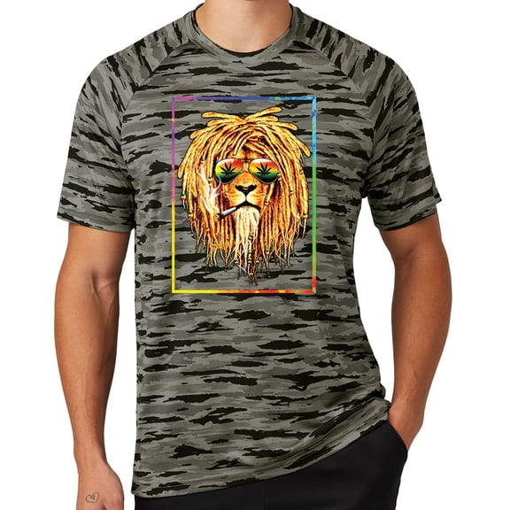 Mens Sunglasses Rasta Lion Rastafarian Moisture-Wicking Camo Tee Shirt, Extra-Small Black