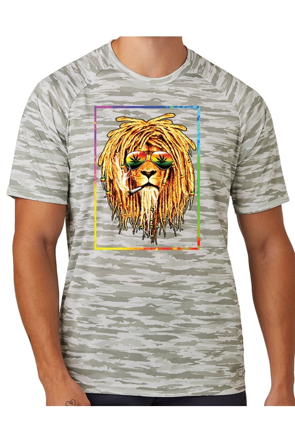 Mens Sunglasses Rasta Lion Rastafarian Moisture-Wicking Camo Tee Shirt, Small White