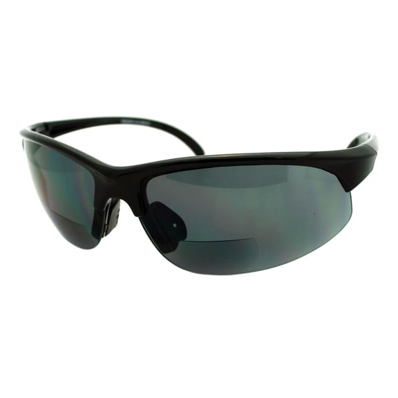 Mens Sunglasses with Bifocal Reading Lens Half Rim Sports Fashion Black +2.25