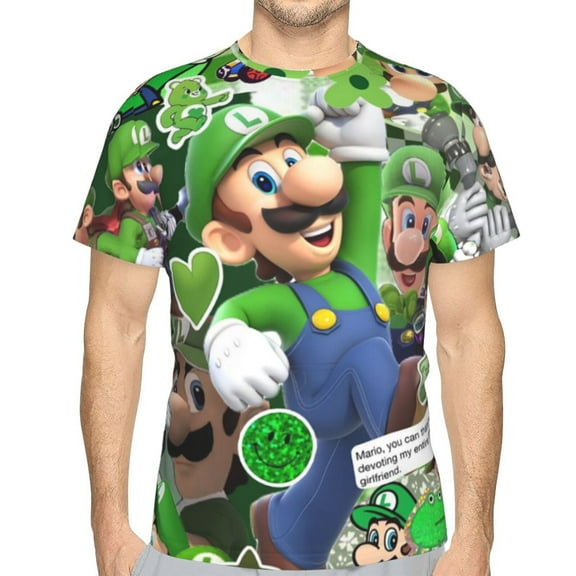 Mens Super Mario Luigi 3d Print T-Shirt Crewneck Short Sleeve Tee Shirt