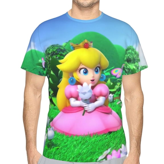 Mens Super Mario Princess Peach 3d Print T-Shirt Crewneck Short Sleeve Tee Shirt