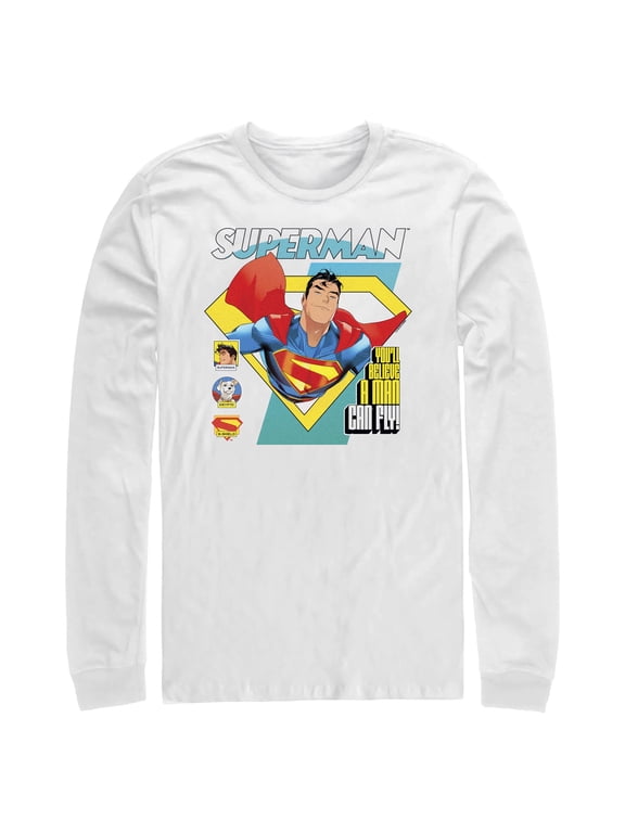 Mens Superman Flying Hero Long Sleeve Shirt