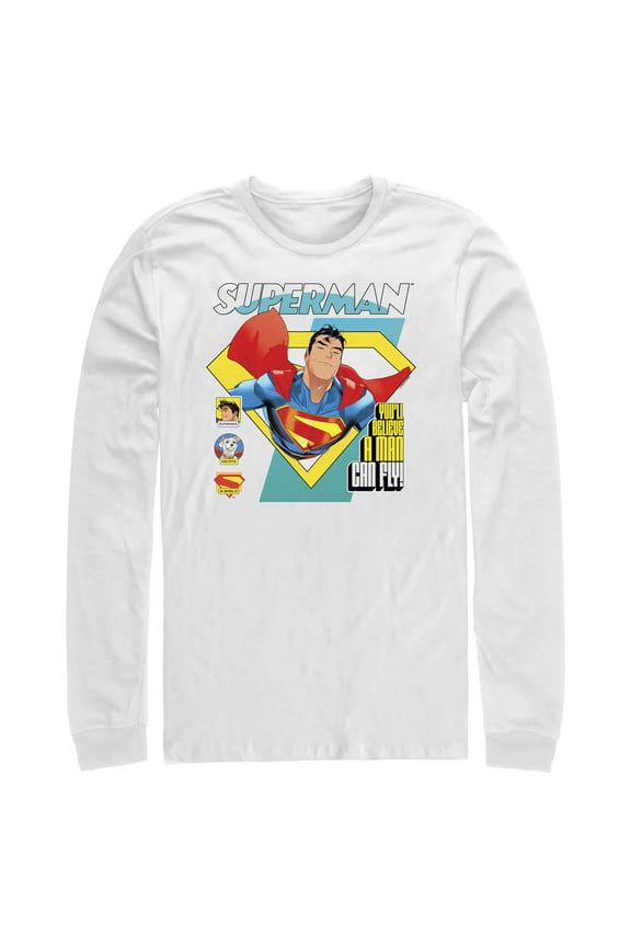 Mens Superman Flying Hero Long Sleeve Shirt