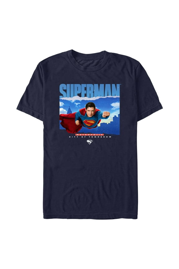 Mens Superman Flying Over Metropolis T Shirt