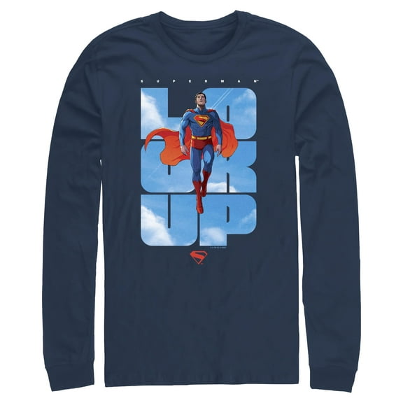 Mens Superman Look Up Pose Long Sleeve Shirt