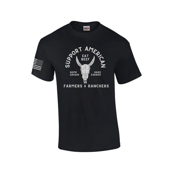 Mens Support American Farmers and Ranchers Eat Beef Short Sleeve T-shirt Graphic Tee-Black-small