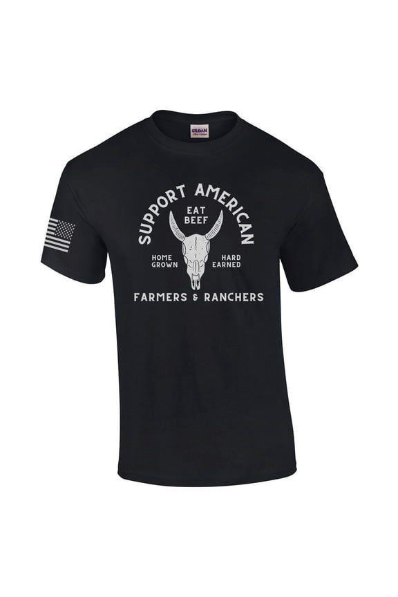 Mens Support American Farmers and Ranchers Eat Beef Short Sleeve T-shirt Graphic Tee-Black-xxxl