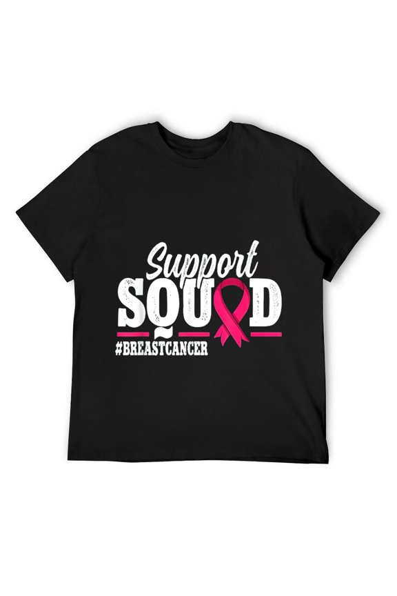 Mens Support Squad Pink Ribbon Breast Cancer Awareness T-Shirt Black