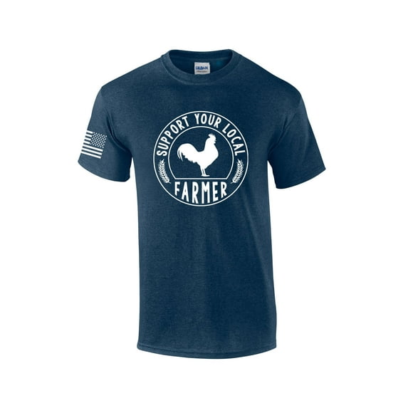 Mens Support Your Local Farmers Chicken Agriculture Food Farm to Table Short Sleeve T-shirt Graphic Tee-Heather Navy-xxl