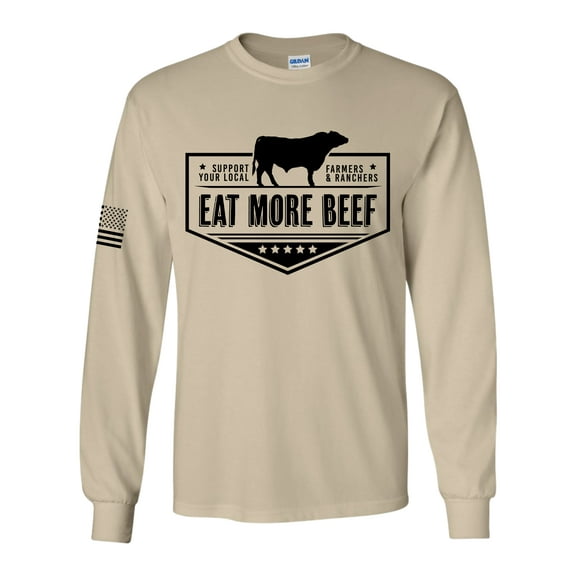 Mens Support Your Local Farmers Eat More Beef Farm to Table Long Sleeve T-shirt Graphic Tee-Sand-xl