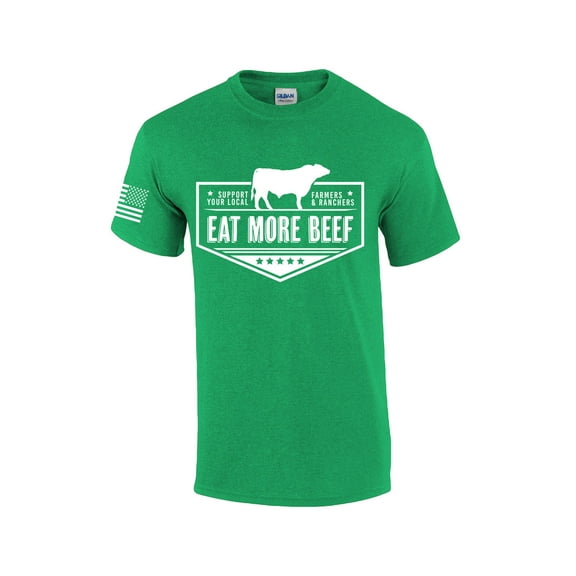 Mens Support Your Local Farmers Eat More Beef Farm to Table Short Sleeve T-shirt Graphic Tee-Antique Irish Green-small