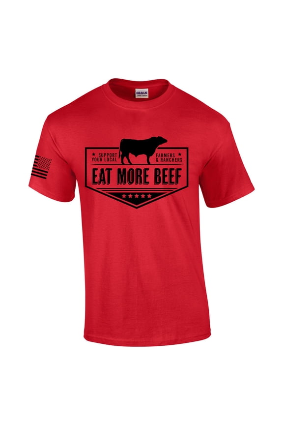 Mens Support Your Local Farmers Eat More Beef Farm to Table Short Sleeve T-shirt Graphic Tee-Red-medium