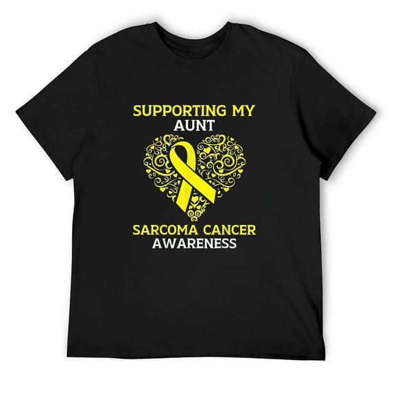 Mens Supporting My Aunt Sarcoma Cancer Awareness Yellow Ribbon T-Shirt Black 3X-Large