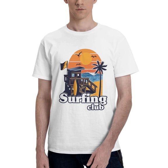 Mens Surfing Cluba T-Shirt Premium 100% Cotton Short Sleeve T-Shirt Tee Crew Neck Casual Tshirt Tee,White,5XL