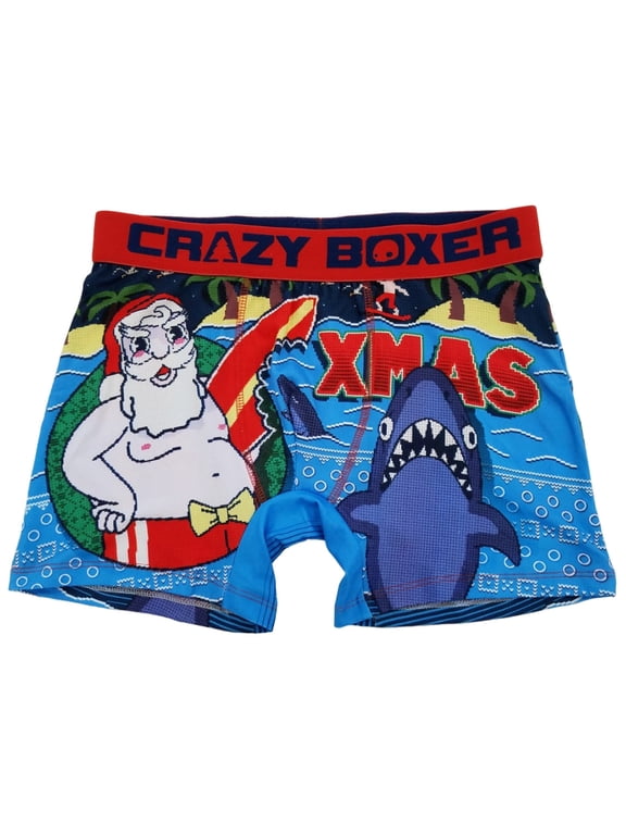 Mens Surfing Santa Shark Attack Ugly Christmas Novelty Underwear Boxer Briefs M