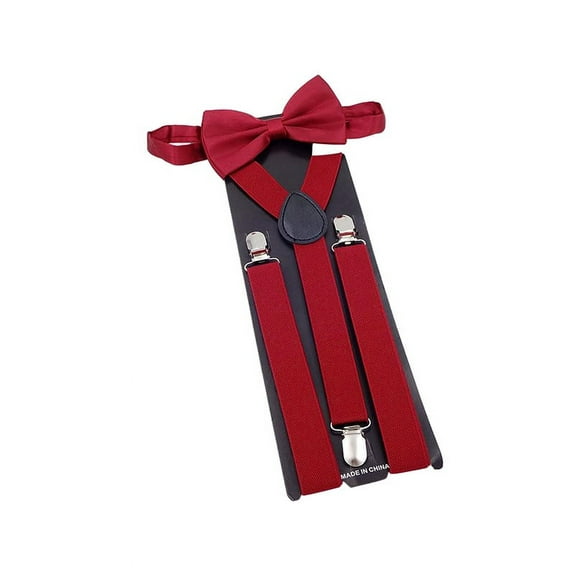 Mens Suspender Fashionable Y Back Clip Adjustable Elastic Suspenders Bow Tie Set for Party Wedding