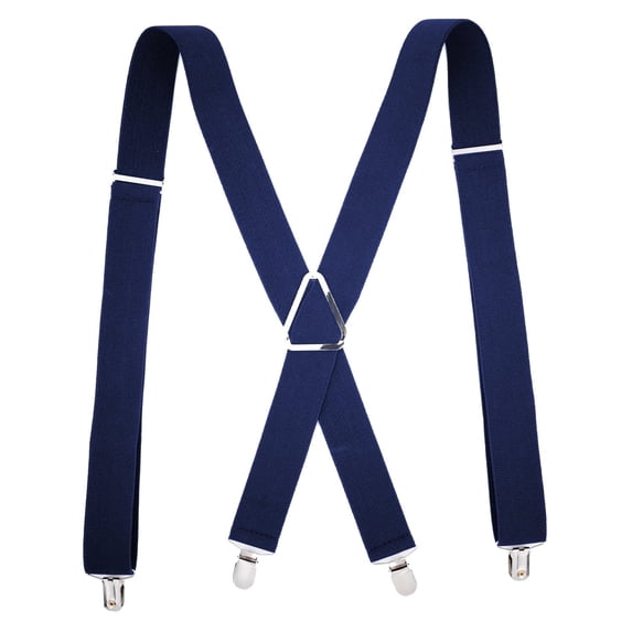 Mens Suspenders Blue Adjustable Full Elastic Braces X Shape with Very Strong Clips - Heavy Duty