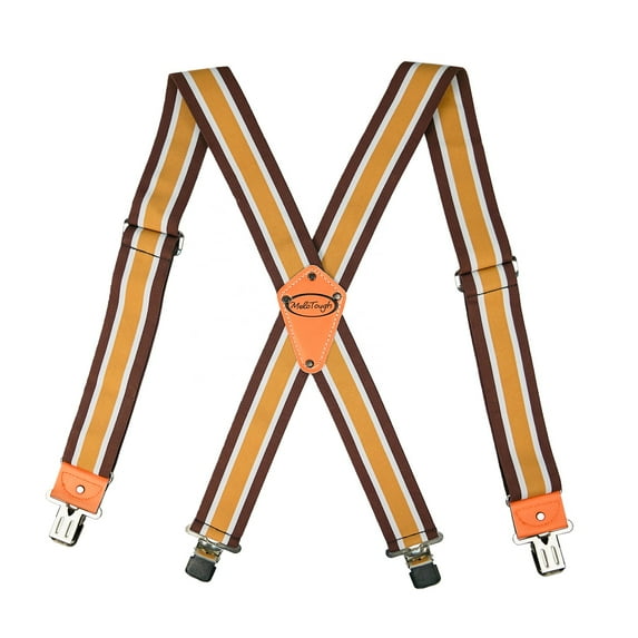 Mens Suspenders Heavy Duty Clips 2 inch Wide Adjustable Length Big and Tall Work Ski Dress Jeans (BROWN STRIP)