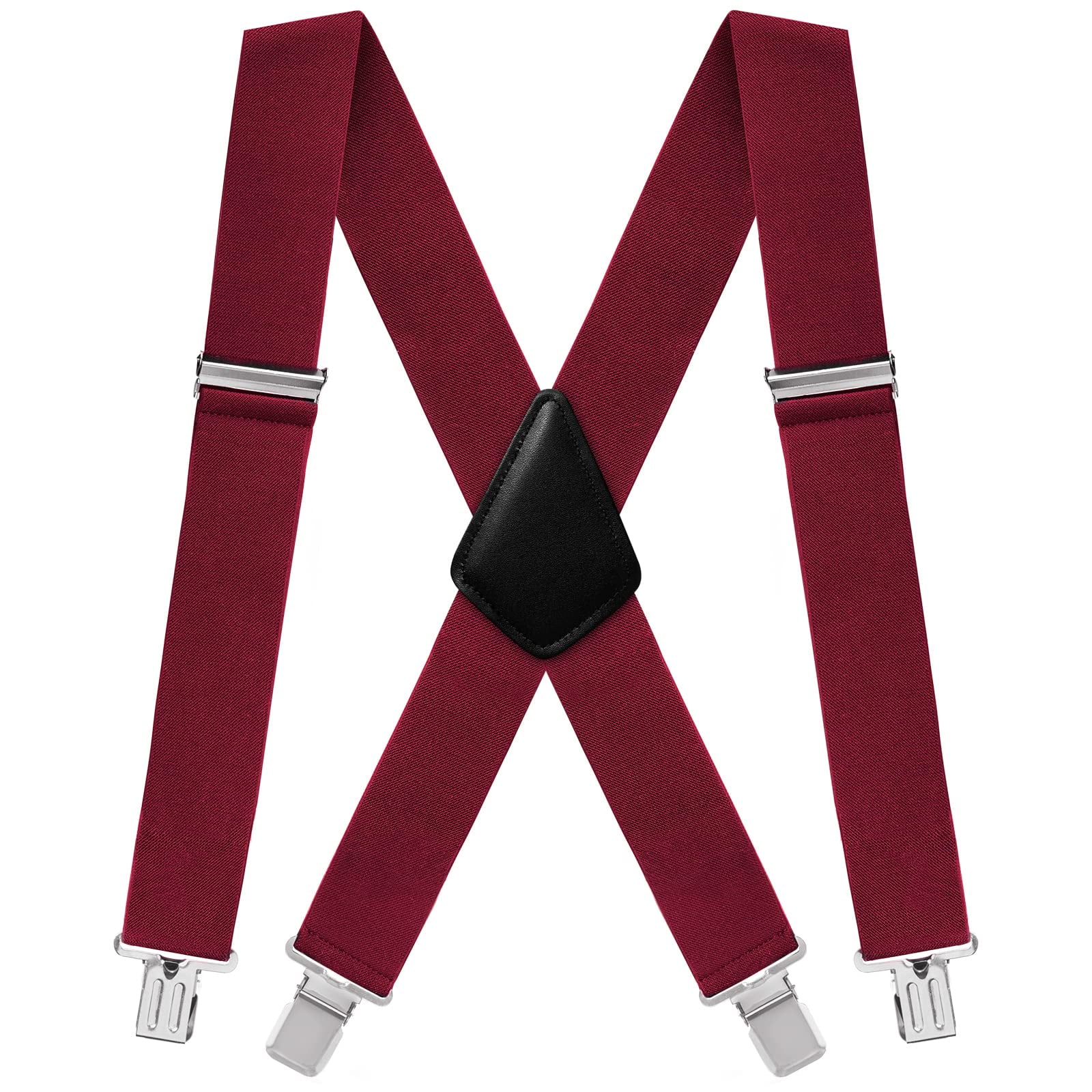Mens Suspenders XBack 1" Wide Adjustable Solid Straight Heavy Duty Clip Suspenders for Men