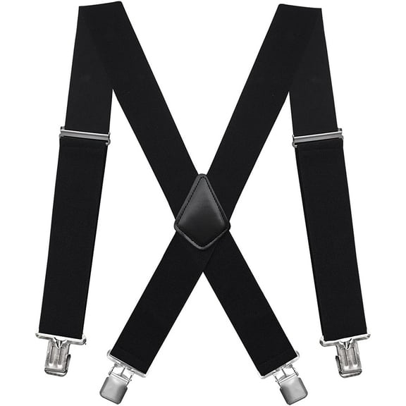 Mens Suspenders X-Back 2" Wide Adjustable Solid Straight Heavy Duty Clip Suspenders for Men Women