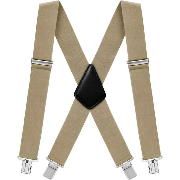 Mens Suspenders X-Back 2" Wide Adjustable Solid Straight Heavy Duty Clip Suspenders for Men Women