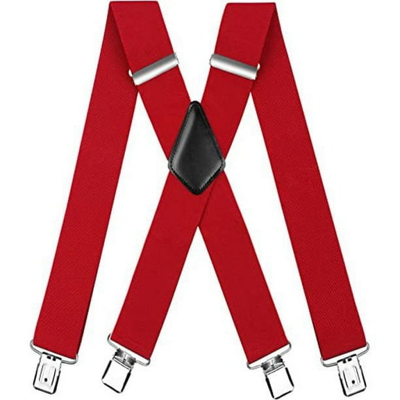 Mens Suspenders X-Back 2" Wide Adjustable Solid Straight Heavy Duty Clip Suspenders for Men