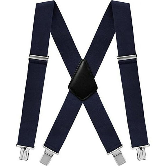 Mens Suspenders X-Back 2" Wide Adjustable Solid Straight Heavy Duty Clip Suspenders for Men
