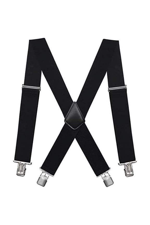 Mens Suspenders X-Back 2" Wide Adjustable Solid Straight Heavy Duty Clip Suspenders for Men