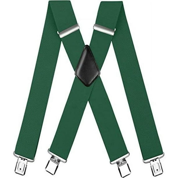 Mens Suspenders X-Back 2" Wide Adjustable Solid Straight Heavy Duty Clip Suspenders for Men