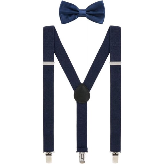 Mens Suspenders and Bow Tie Set Adjustable Elastic Clip On Suspenders for Wedding(Multiple Colors)