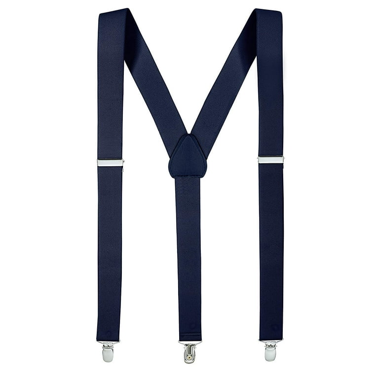 Mens Suspenders for Men with Clips Y Back Design Pant Clip Style Tuxedo  Braces - Navy 