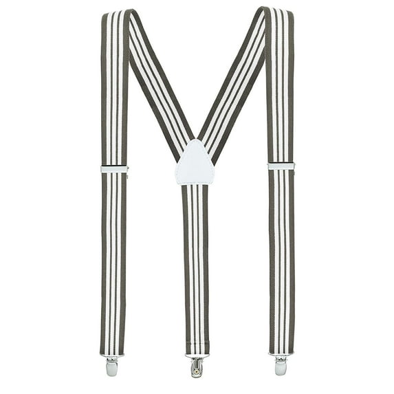 Mens Suspenders for Men with Clips Y Back Design Pant Clip Style Tuxedo Braces - Striped Grey and White