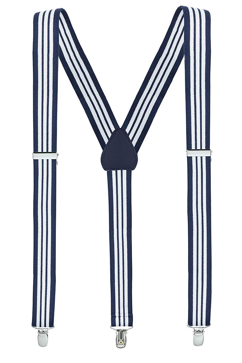 Mens Suspenders for Men with Clips Y Back Design Pant Clip Style Tuxedo Braces - Striped Navy and White