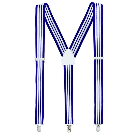 Mens Suspenders for Men with Clips Y Back Design Pant Clip Style Tuxedo Braces - Striped Royal and White