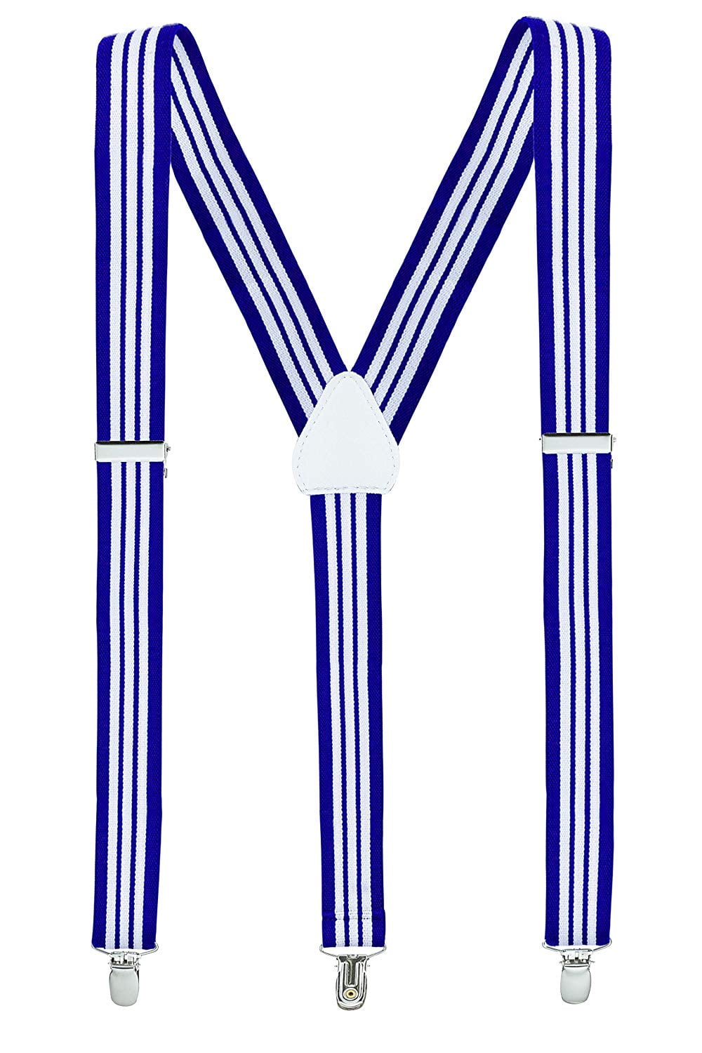 Mens Suspenders for Men with Clips Y Back Design Pant Clip Style Tuxedo Braces - Striped Royal and White