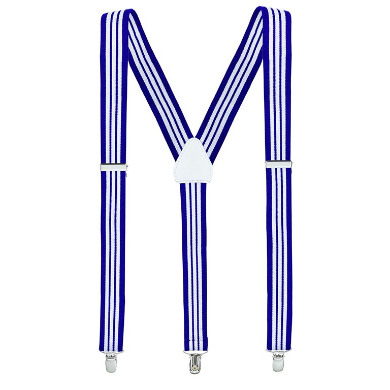 Mens Suspenders for Men with Clips Y Back Design Pant Clip Style Tuxedo  Braces - Striped Royal and White