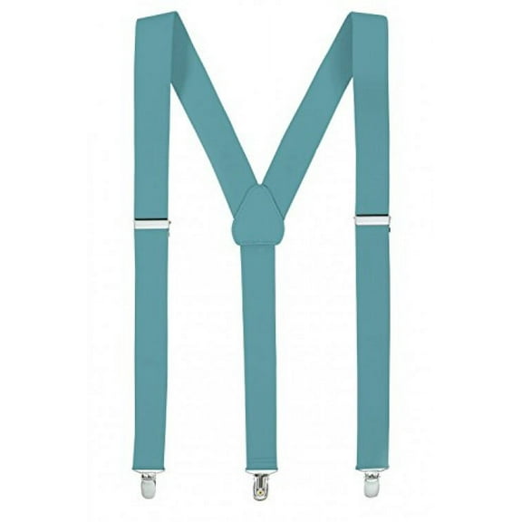 Hold'Em Junior/Adults Men Adjustable Elastic Solid 1" Suspenders Featuring STURDY POLISHED CLIPS - Teal R