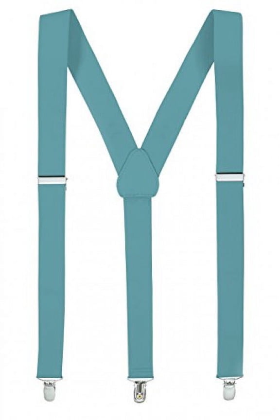 Junior/Adults Men Adjustable Elastic Solid 1" Suspenders Featuring STURDY POLISHED CLIPS - Teal R