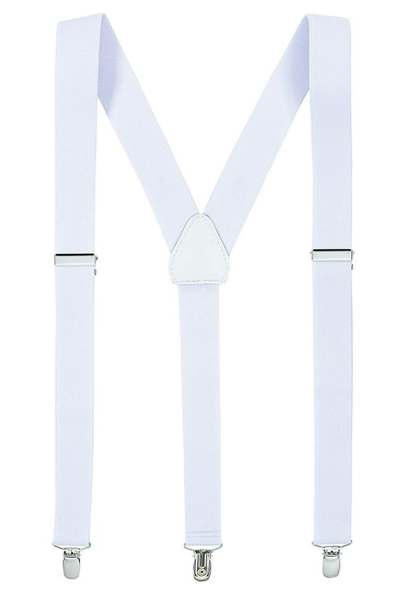 Mens Suspenders for Men with Clips Y Back Design Pant Clip Style Tuxedo Braces - White