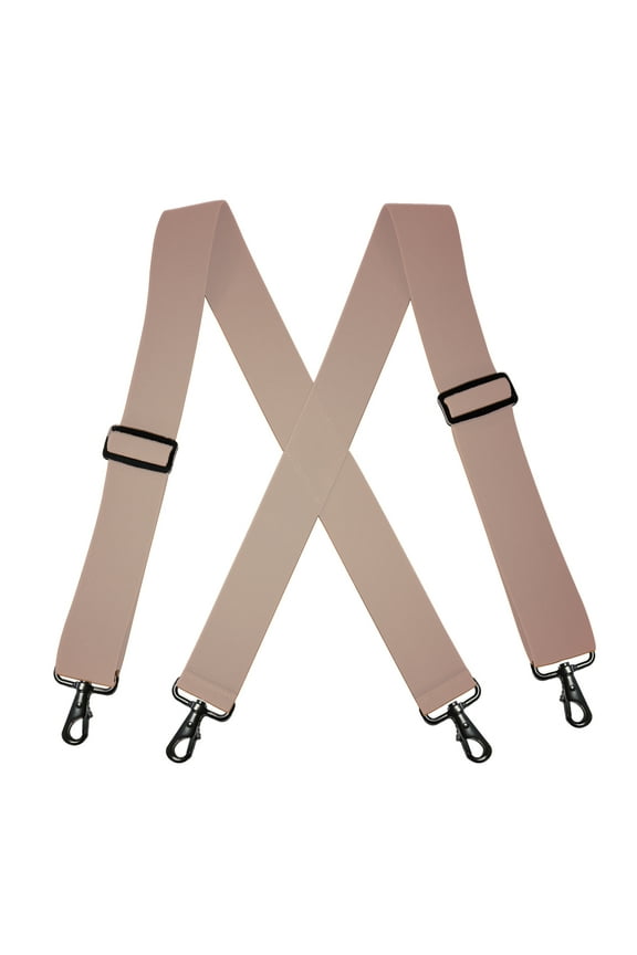 Mens Suspenders with 4 Snap Hooks Heavy Duty X-Back 2 Inch Adjustable Elastic Khaki Suspender For Men