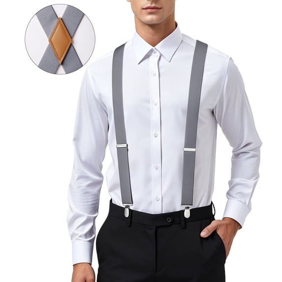 Mens Suspenders 1.4" Wide X-Back Adjustable Elastic with Heavy-Duty Clips for Big & Tall Weddings