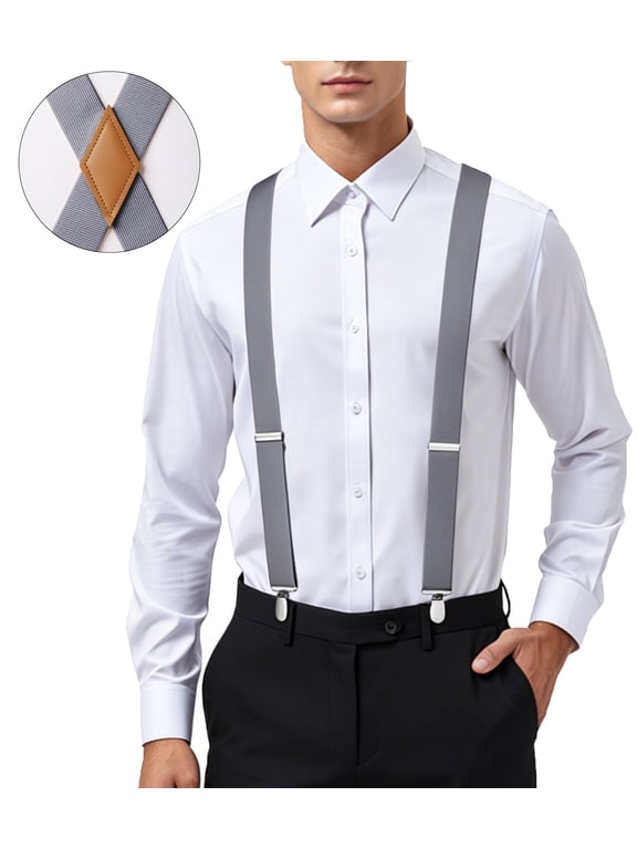 Mens Suspenders 1.4" Wide X-Back Adjustable Elastic with Heavy-Duty Clips for Big & Tall Weddings