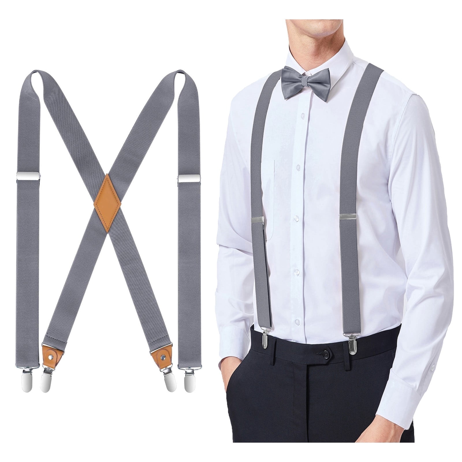 Mens Suspenders 1.4" Wide X-Back Adjustable Elastic with Heavy-Duty Mens Suspenders 1.4" Wide X-Back Adjustable Elastic with Heavy-Duty