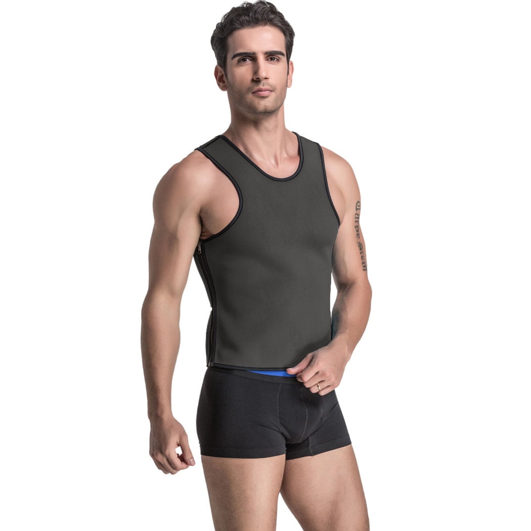 Mens Sweat Neoprene Slimming Waist Trainer Sport Tank Top Shirt