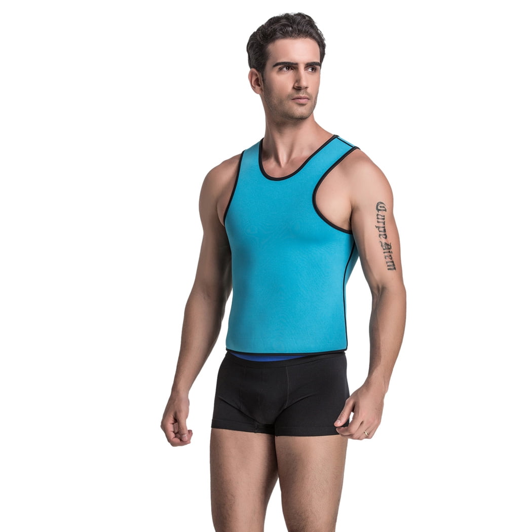 Mens Sweat Neoprene Slimming Waist Trainer Sport Tank Top Shirt
