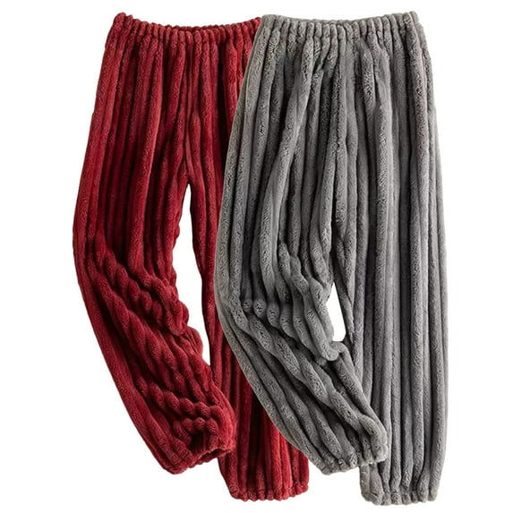 Mens Sweat Pants 2 Pack Flannel Pajama Pants Fleece Lined Warm Comfy Elastic Waist Wide-Leg Trouser