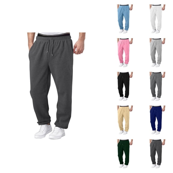 Mens Sweat Pants 2026 Fashion Drawstring Elastic Waist Wide Leg Relaxed Fit Casual Pants with Pockets Trousers