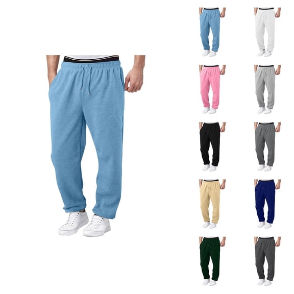 Mens Sweat Pants 2026 Fashion Drawstring Elastic Waist Wide Leg Relaxed Fit Casual Pants with Pockets Trousers